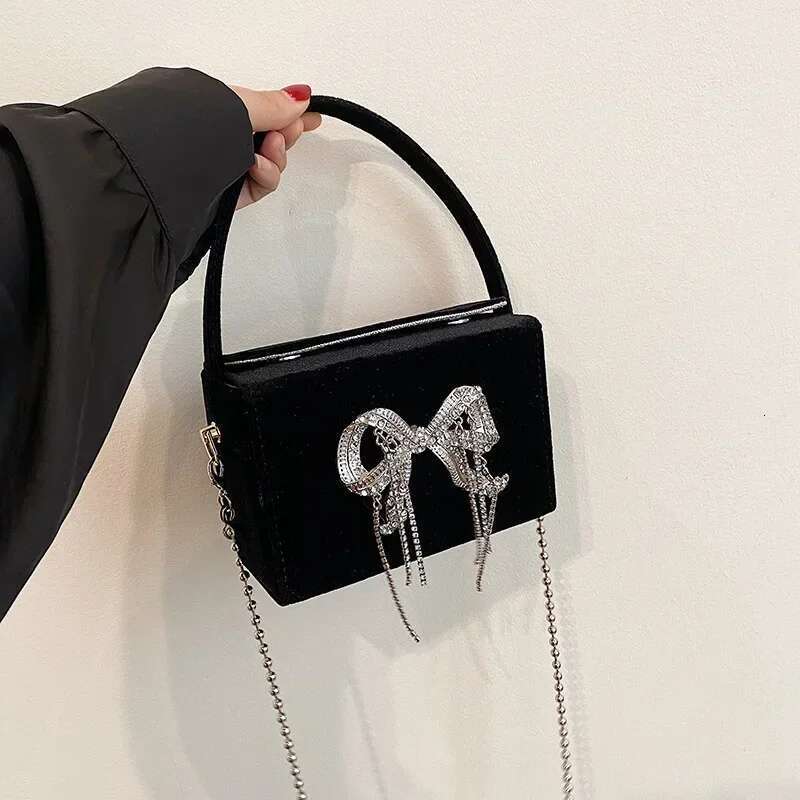 Bow Rhinestone Evening Women Clutch Shoulder Crossbody Bag Purse Box Flap Handbag For Wedding Party Tote