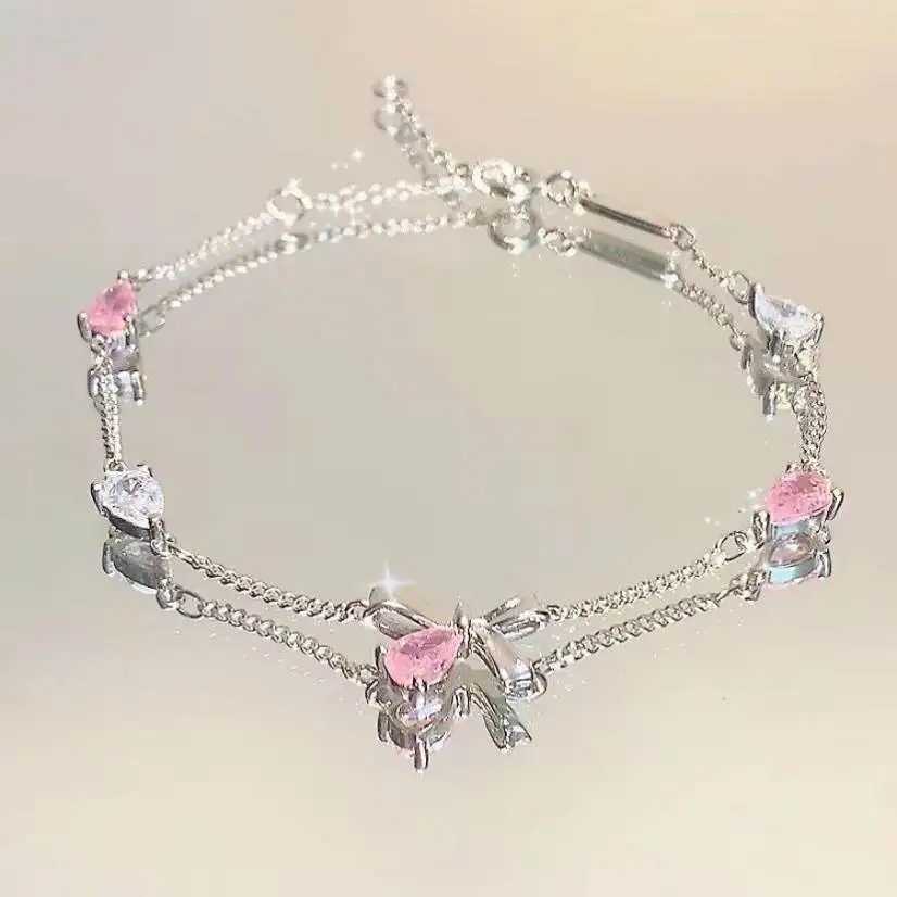 Silver Color Zircon Bracelet For Women Girls Shiny Crystal Bracelets Moon Cherry Butterfly Pendant Bangles Wristband Jewelry W250526