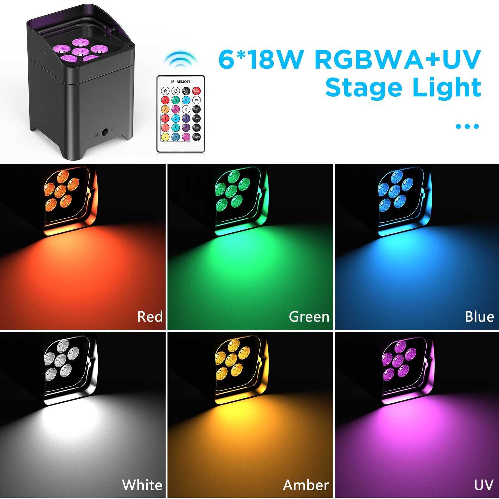 UKing 4PCS 6x18W 6 in 1 RGBAW+UV Par Light Wireless Remote Control LED Battery Light for Disco DJ Bar Party Concert Stage Light XJ250527