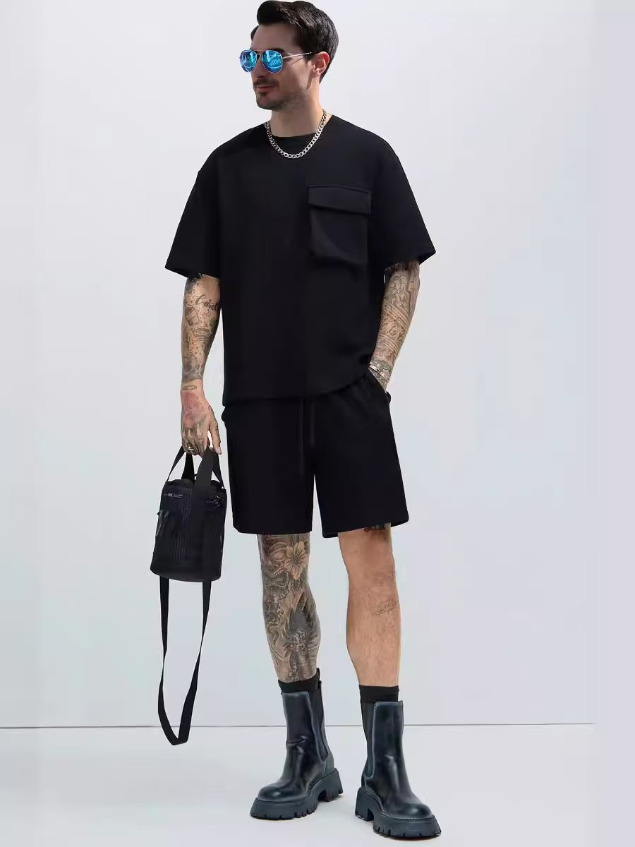 tracksuit Men Street Trend Sports Suit 2 Piece Set Short Sleeve Top and Shorts Casual Two Piece Outfit for Men