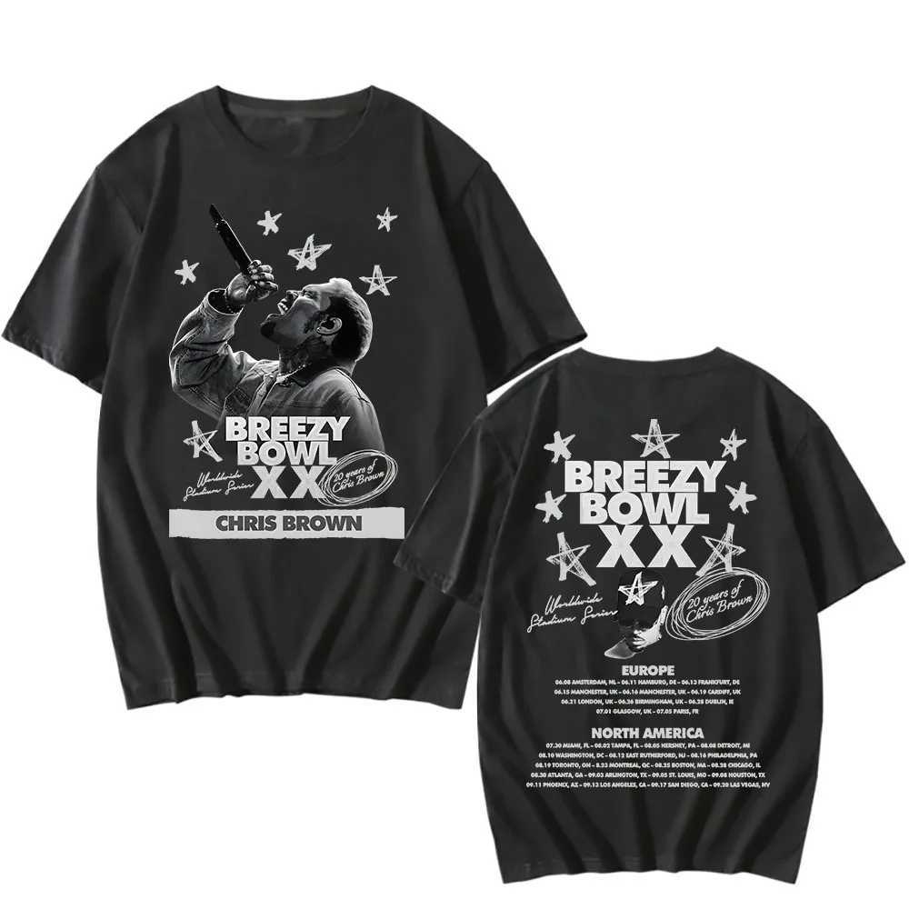 BREEZY BOWL XX PREGAME S/S TEE Chris Brown Graphic T-shirt Summer Short Sleeve Cotton Tshirt Men Women Clothes Unisex Streetwear Z250527