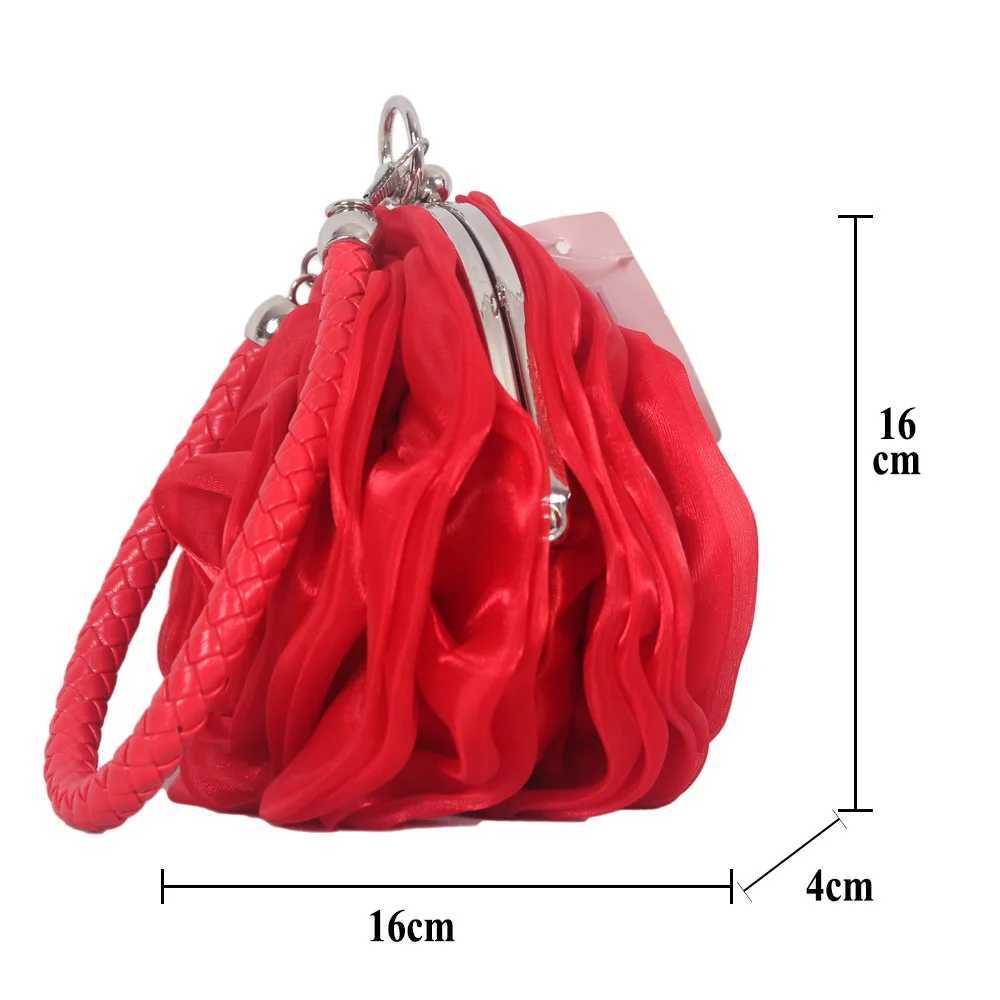 Sweet 3D Rose Flower Purses Women Silk Bridal Wedding Evening Bag Cute Mini Round Hand Bag for Prom Party Small Coin Bag W250527