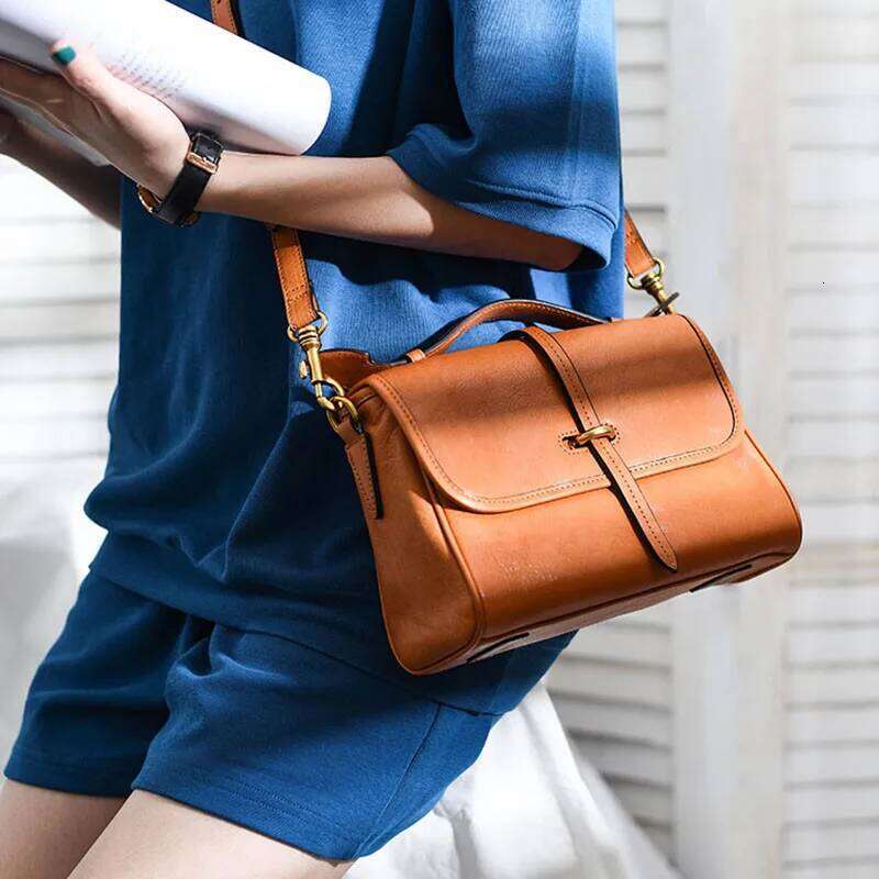 Designer Natural Genuine Leather Women's Shoulder Messenger Bag Fashion Real Cowhide Multi-Compartment Female Handbag