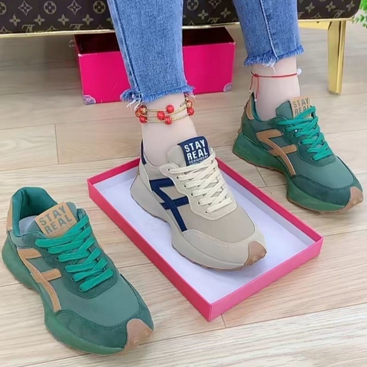 Free shipping designer Women's Lightweight Running Sneakers - Casual Dad Shoes with Lace-Up Closure, Versatile Flat Sole, Breathable Fabric & Fau