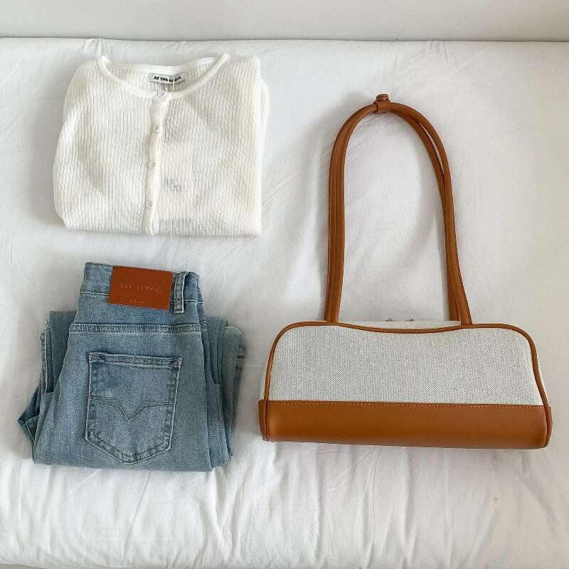 Design Contrast Color Vintage Shoulder Bags Korean Office Lady All Match Underarm Bag Elegant Y2k Fairy Women's Handbags