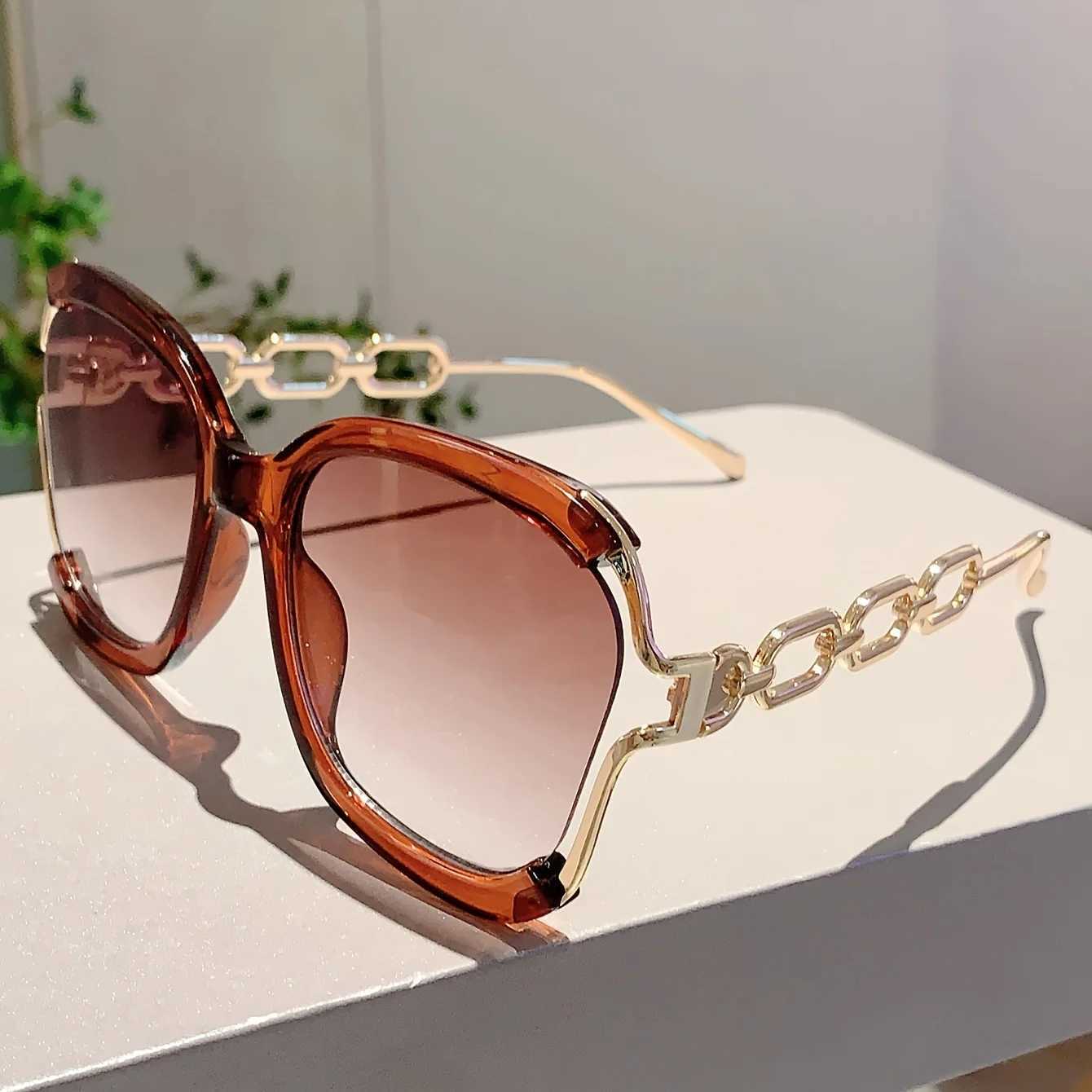 1 new square shaped glasses for women stylish hollow chain design detachable green glasses trendy party decoration glasses Z250527