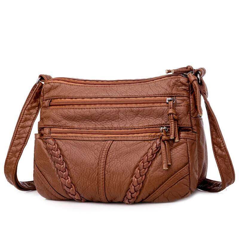 Vintage Solid Color Shoulder Retro Crossbody Women's Handbag Soft Leather Bag