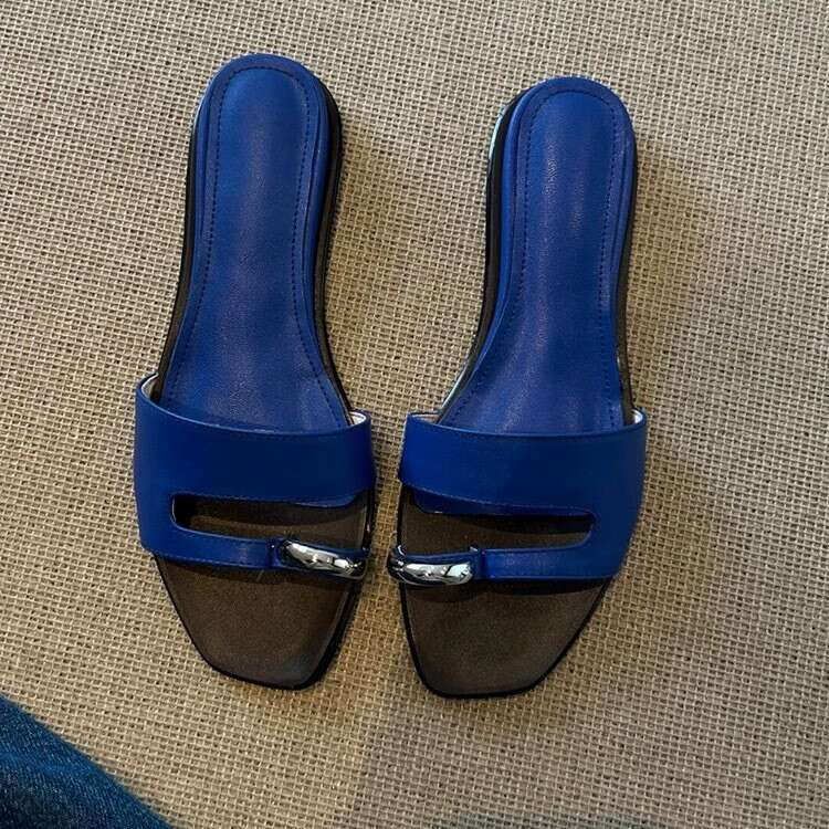 Cowhide Version ~ Korean Style Metal Buckle Flat Split Toe Clip-On Sandals for Women Outdoor Wear 2025 Summer Slippers