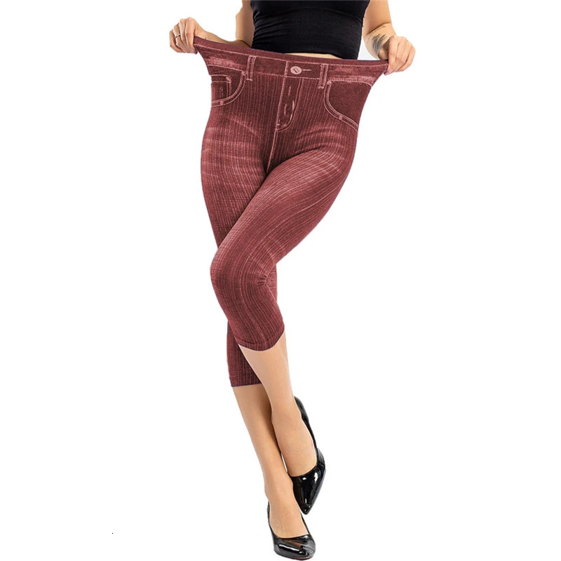 Summer Women Fashion High Waist Skinny Jeans Knee Length Denim Pants 250516Z