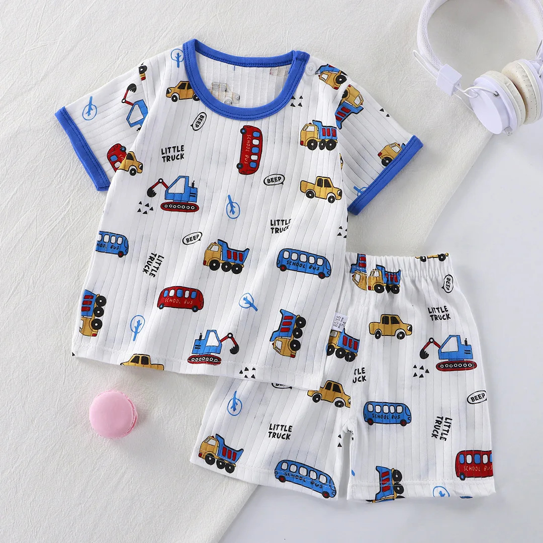 Kids Boys Girls Summer Clothing Sets Children Cute Cartoon Print Short Sleeve TShirt Tops with Shorts Toddler Baby Pajamas 250527