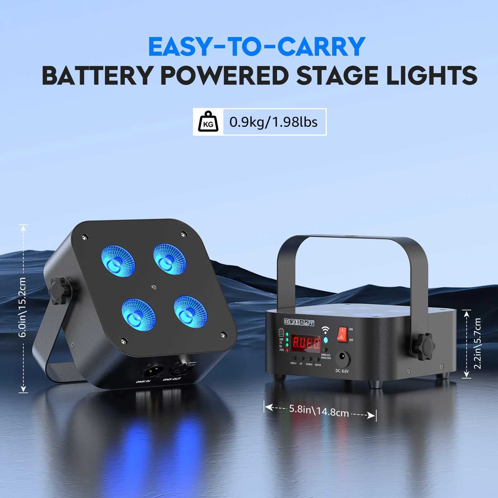 Yiflamefly 8Pcs Mini Rechargeable LED Par Lights With Airline Case 4X18W RGBWA UV Battery Powered Stage Lights Flightcase SetXJ250527