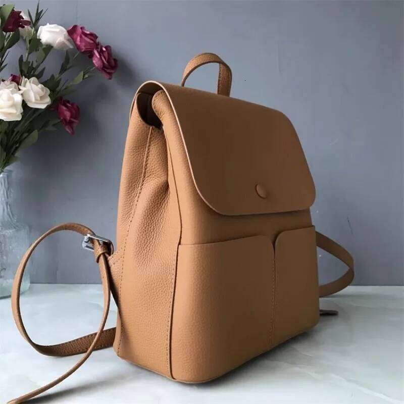Retro Casual New Genuine Office Solid Color Natural Leather Travel Backpack Womens Shoulder School Bag