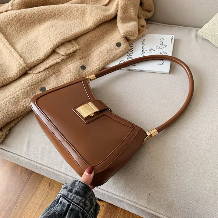 Shoulder Bags for Women Solid Color PU Leather Trend Lock Handbags Small Purse Hand Lady Zipper Clutch 250526