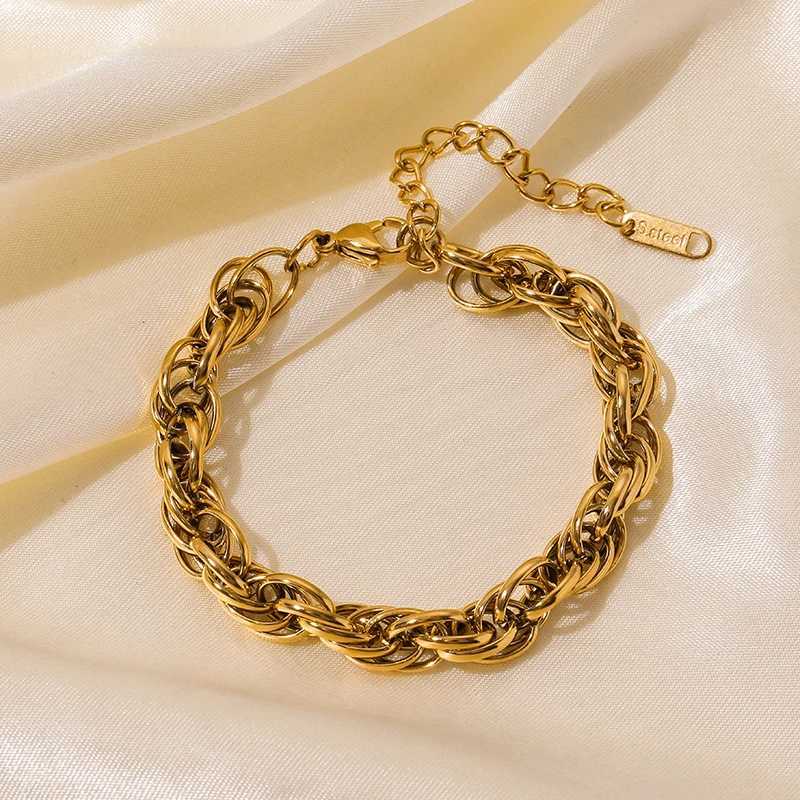 EILIECK 316L Stainless Steel Gold Color Annularity Chain Link Bracelet For Women Luxury Designer Fashion Wrist Jewelry Gifts W250526