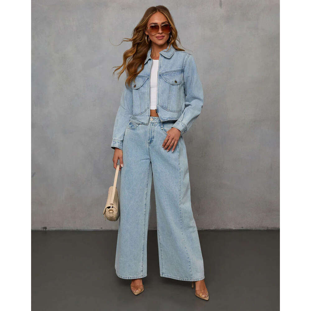 2025 Spring Fashion Casual Loose Women's Denim Jacket and Pants Set 8978