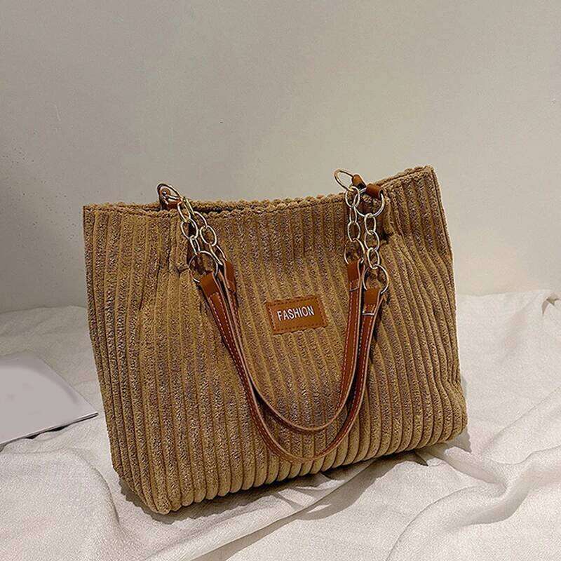 Fashion Corduroy Tote Solid Color Shoulder Bag, Women's Casual Handbag For Commute Work
