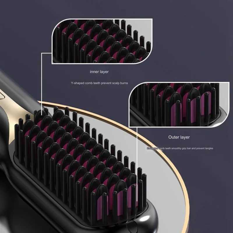 FZFZ Cordless Hair Straightener Hot Heating Comb Professional Electric Brush For Hair Smoothing Iron Negative Hair Care z250527