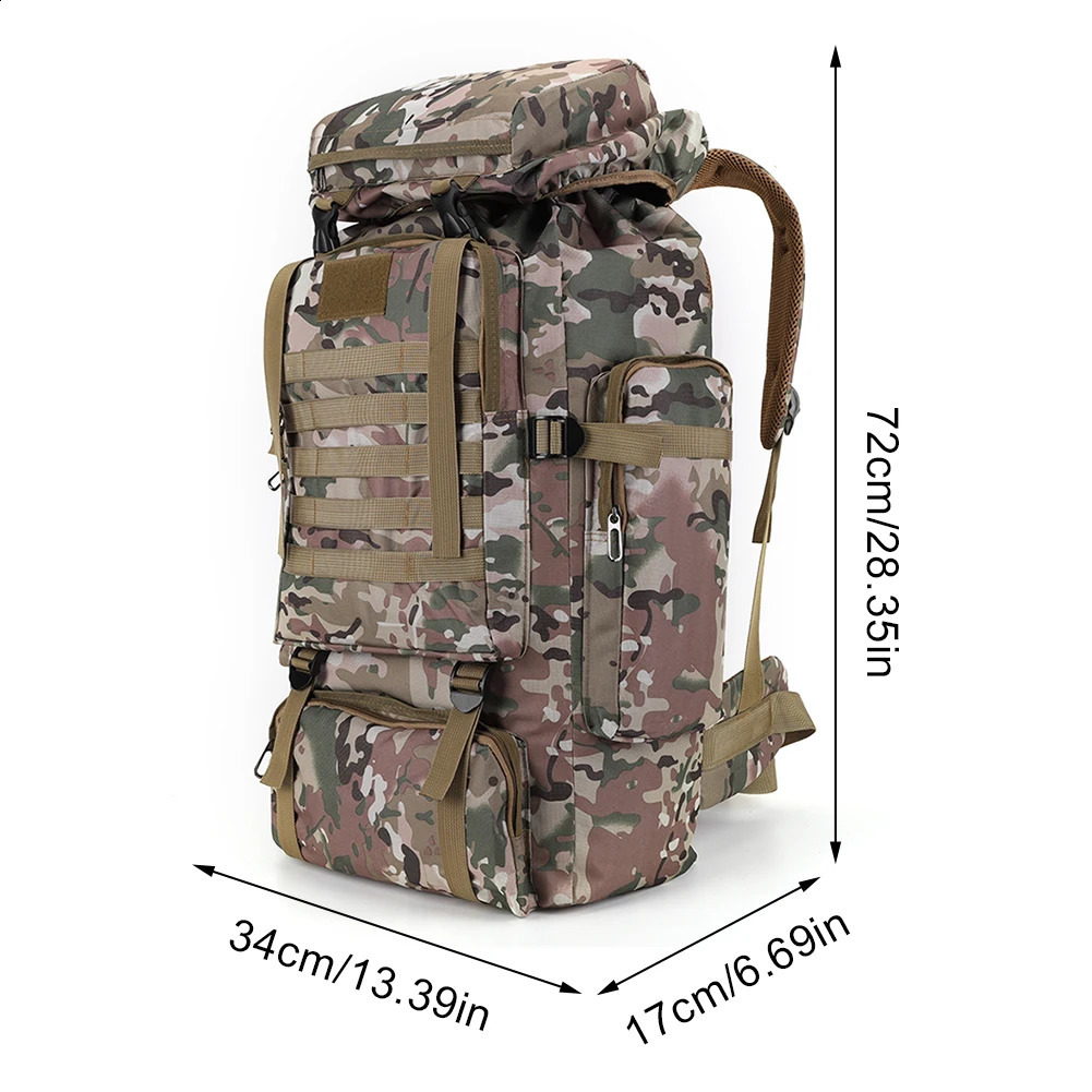80L Tactical Bag Large Capacity Camouflage Mountaineering Backpack Waterproof Climbing Rucksack Oxford Cloth Sports Knapsack 250729