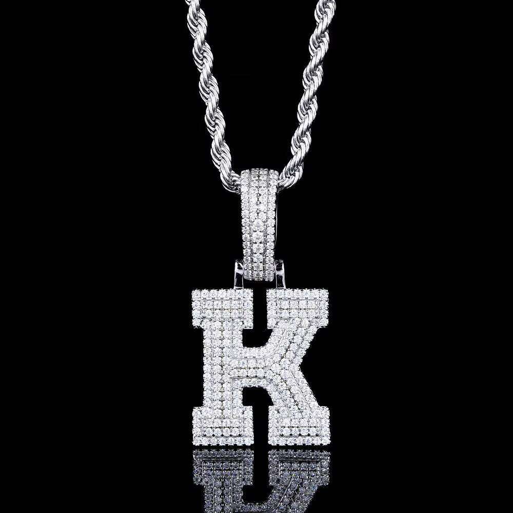 Recommended Men's Hip-Hop Jewelry Pure Sier Ice Out Moissanite Initial K Pendant with Chain
