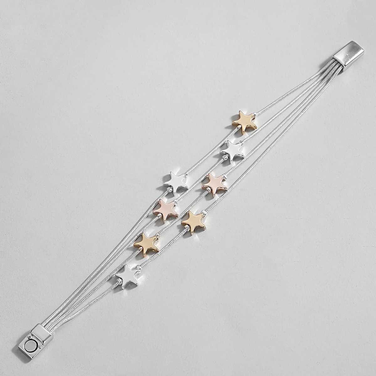 ALLYES Triple Color Star Bracelet for Women Cute Sky Star Multilayer Silver Color Snake Chain Bracelets Bangles Charm Jewelry W250526
