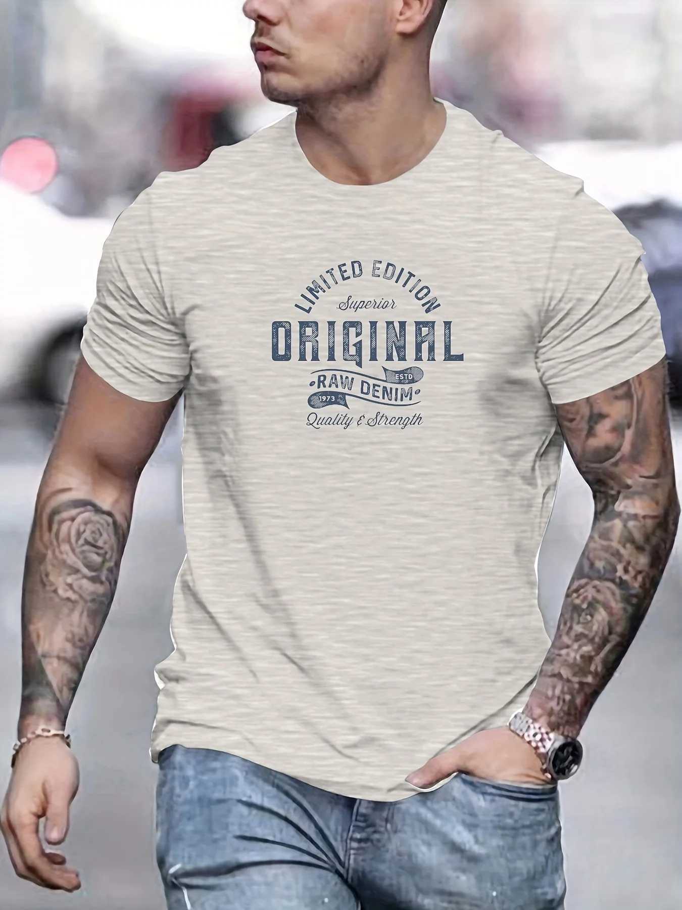 Mens Short Sleeve T-shirt Letter Print Round Neck Breathable Streetwear Oversized Tee Casual Fashion Clothing Z250527