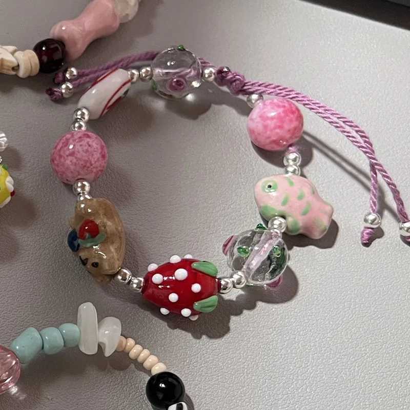 New Cute Geometry Star Conch Ceramic Glass Acrylic Beaded Bracelet Girl Kpop Aesthetic Charm Jewelry Y2K Marine Accessories W250526
