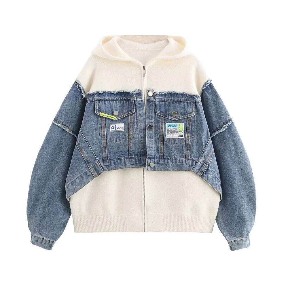 Autumn New Fashionable Women's Clothing Casual Elegant Design Sense Sweater Denim Patchwork Jacket Cardigan