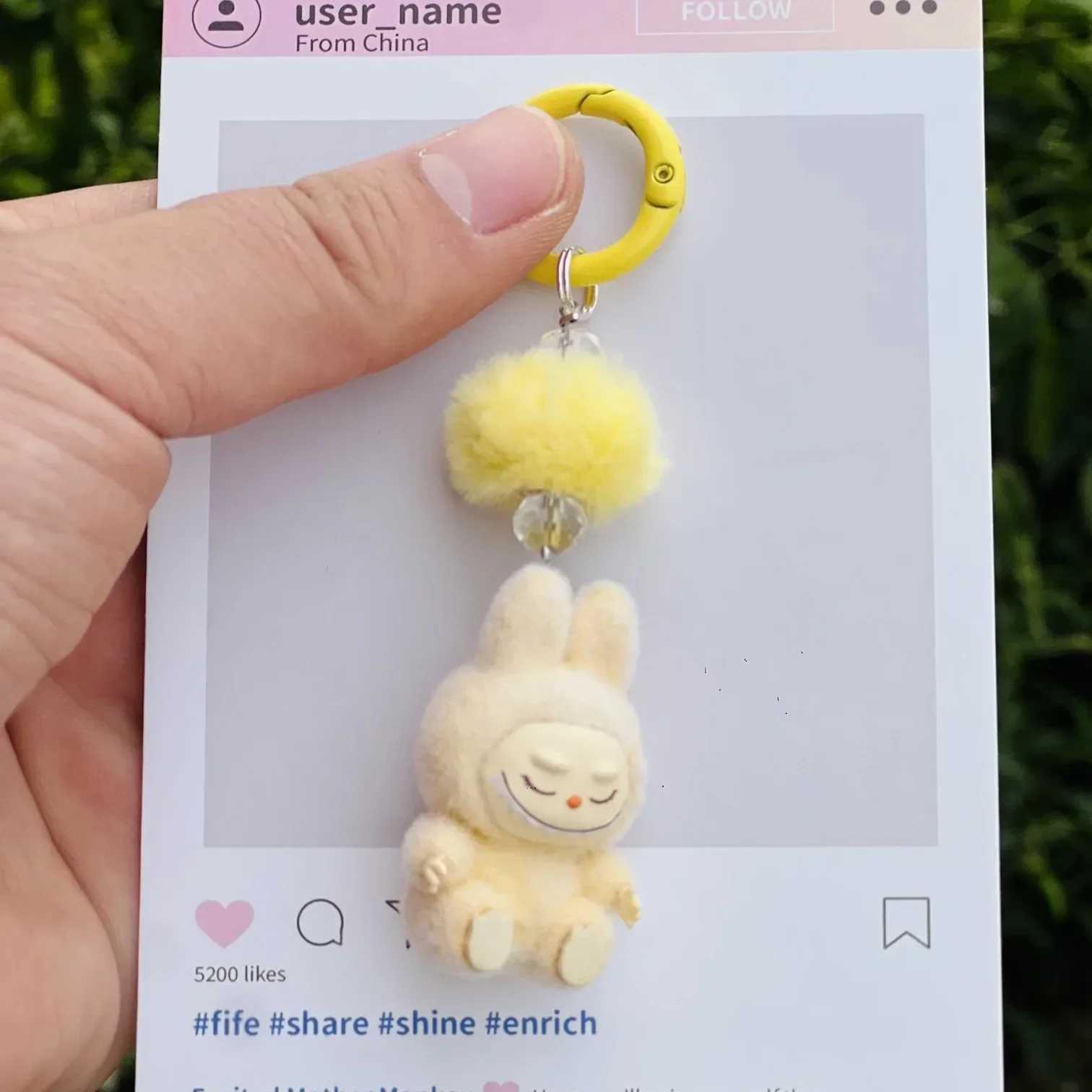 New Mini Flocking Labubu Kawaii Particles Keychain Bag Cell Phone Charm Key Chain Gift W250526