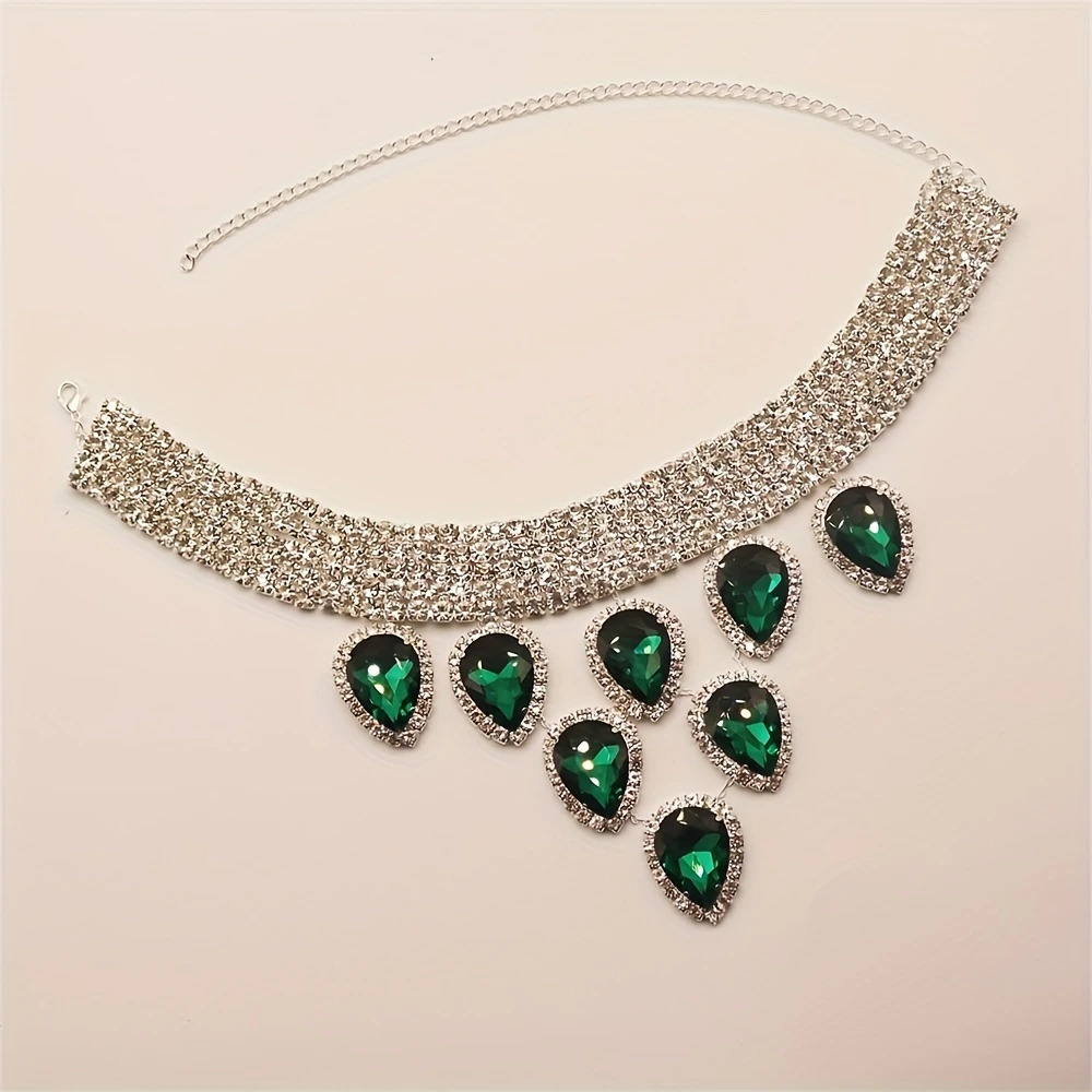 Bohemian Feng Rhinestone Necklace Fashionable and Exaggerated Multi- layer Multi color Rhinestone Droplet Pendant Neck Chain 250519