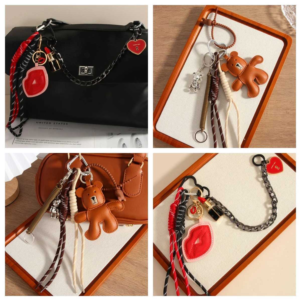 Fashionable Bag Charm Bear Heart Lip Aesthetic Designer Accessories Rope Pendants For Bags Woman Keychain Gift W250526
