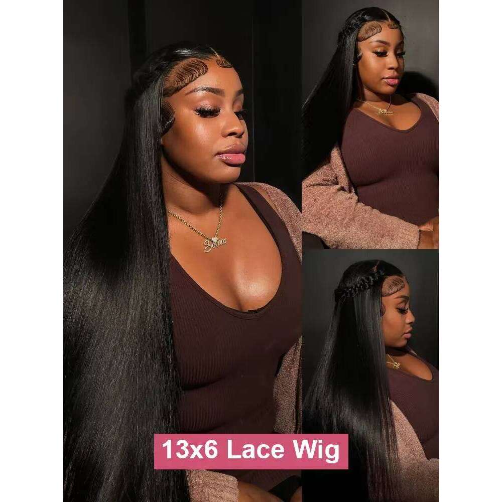 250 density 13x6 HD Transparent Straight Frontal Human Hair Wigs 30 40 Inch 13x4 Lace Front Wig PrePlucked For Women