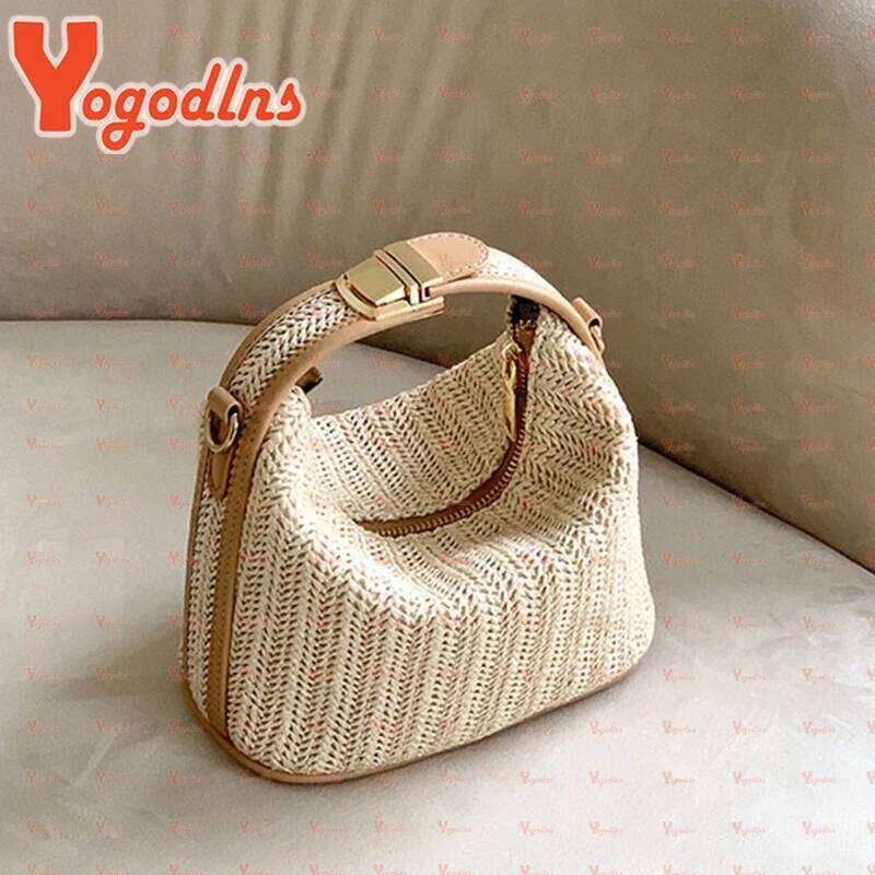 Women's Bags Designer Yogodlns Summer Small Straw Handbag Trendy Shoulder Woven Bucket Crossbody Casual Seaside Beach Bag Gilrs Handle Tote