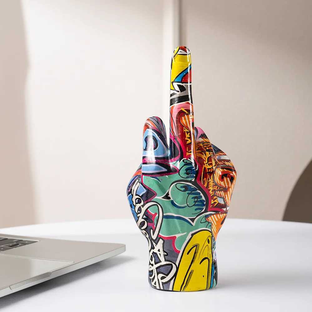 Graffiti Middle Finger Gesture Figurine Popular Street Art Statue Living Room Coat Bookshelf Interior Decoration Y250524