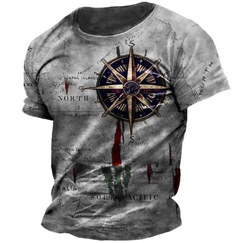 Mens Vintage Map Print T-Shirt Summer Daily Loose Short SLeeve Male Tops Casual Tees Unisex Clothing Apparel Z250527