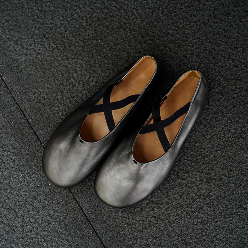 2025 Round Toe Shallow Mouth Cross Strap Mary Jane Shoes Women Summer Autumn Comfortable Ballet Flats