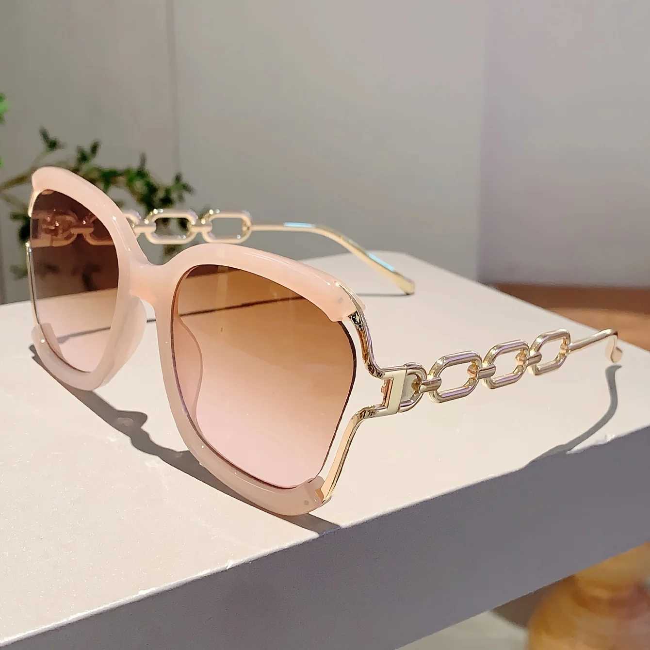 1 new square shaped glasses for women stylish hollow chain design detachable green glasses trendy party decoration glasses Z250527