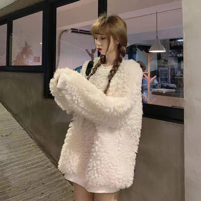 KO3230 Lambswool sweater for women loose Korean version ins trendy mid-length retro Hong Kong style plush top