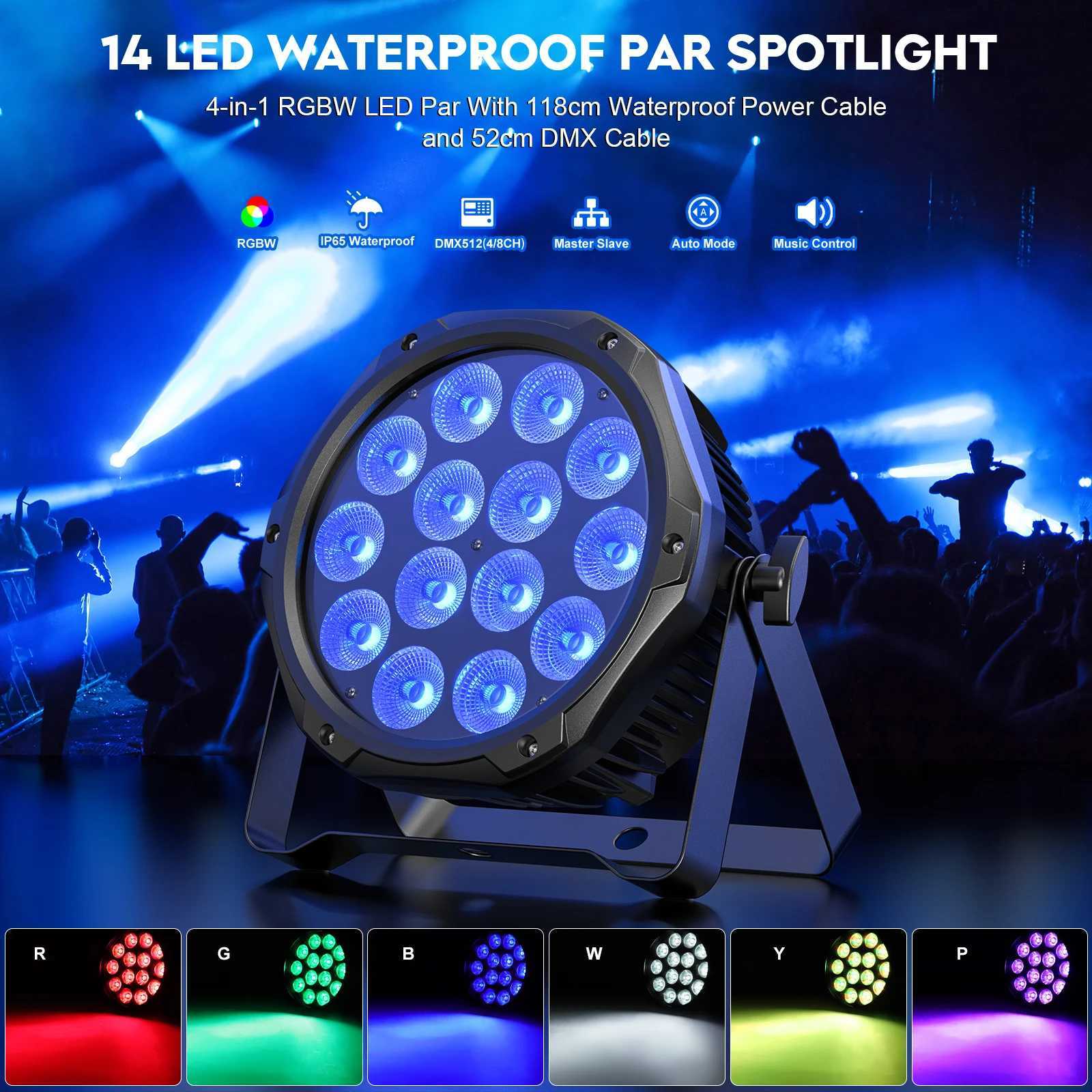 4PCS Waterproof Par Lights 14x10W RGBW LED Par Light Sound Control Stage Lighting Effect Strobe Lights for Party Wedding Theater XJ250527