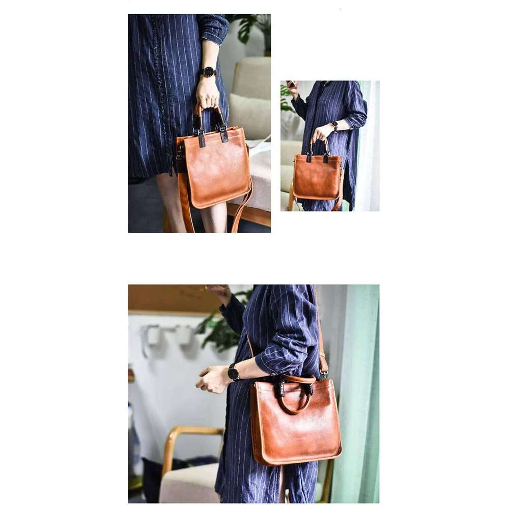 Designer Bag Vintage Literary Casual Genuine Leather Women Handbag Simple Ladies Female Weekend Daily Party Real Cowhide Shoulder Bag