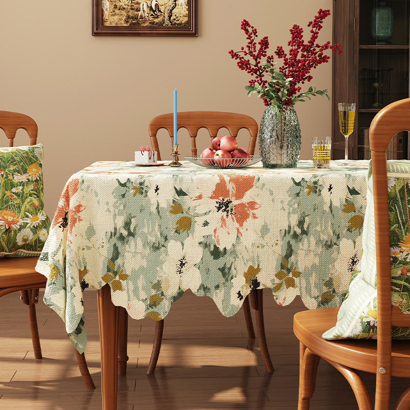 A650 American retro romantic oil painting style tablecloth linen fabric waterproof coffee table cloth pastoral style high-grade jacquard cover cloth