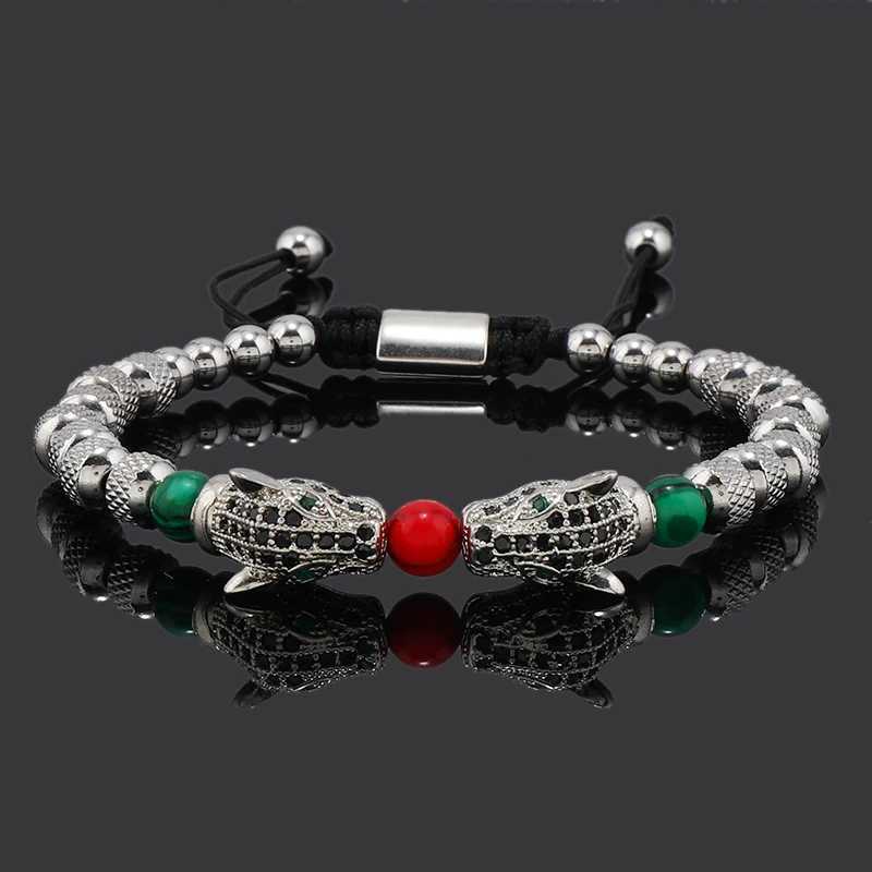 Luxury Leopard Head Charms Man Bracelet Stainless Steel Beads Woman Bracelets Lover Couple Jewelry Gift W250526