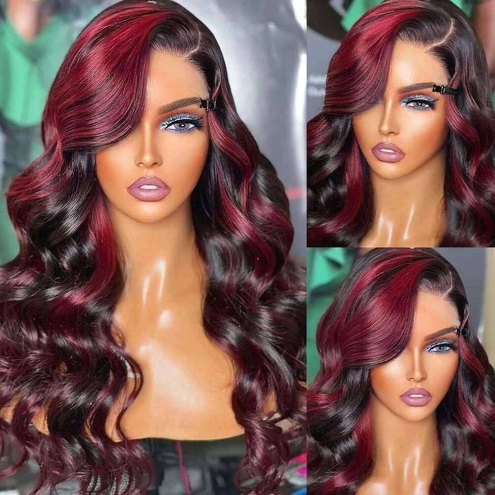 Body Wave Colored Bury Highlight 250% 1b/99j 13x4 HD Front Human Hair Wigs Brazilian 30 32 Inch 13x6 Lace Frontal Wigs