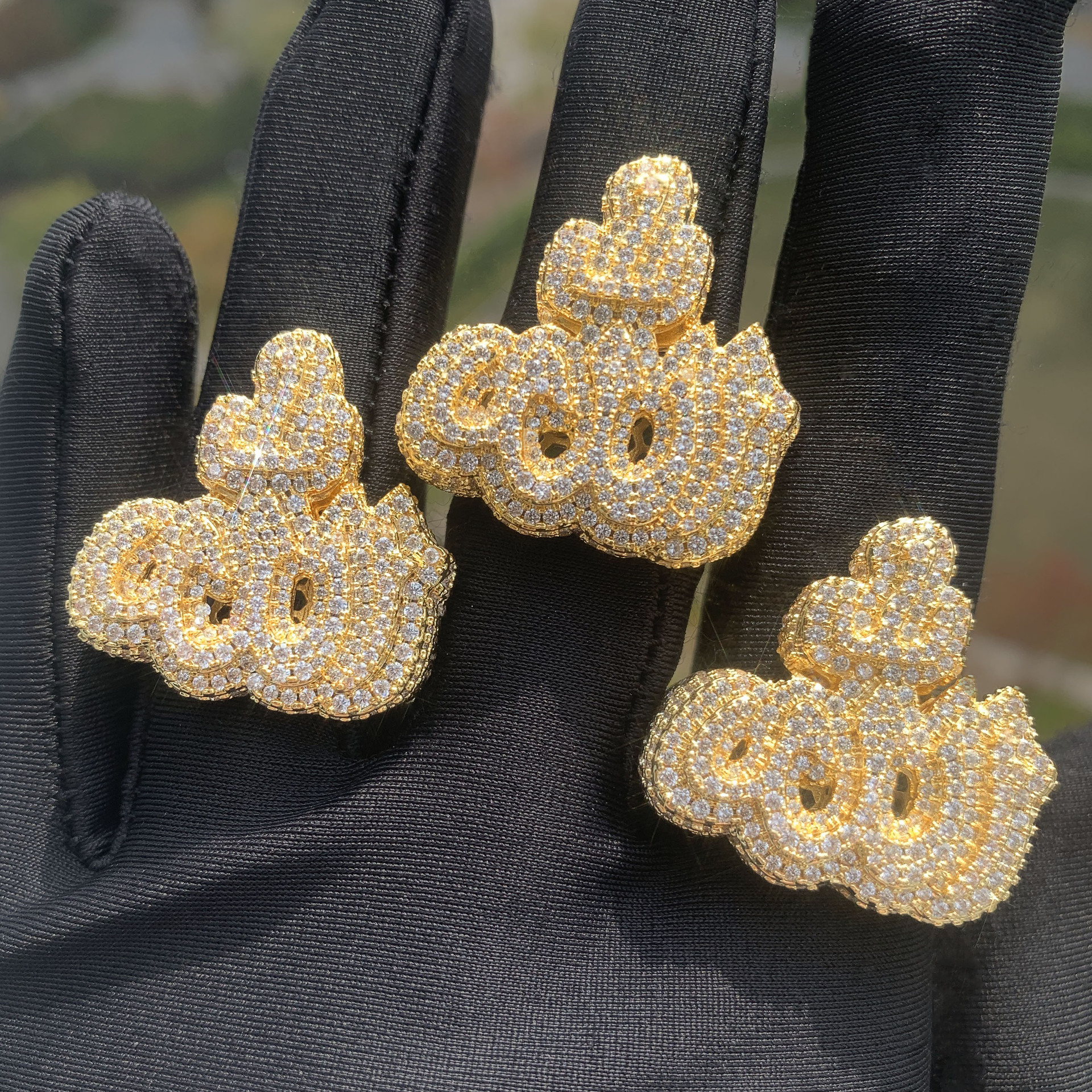 Hip Hop Casting Fire Shape Rings 18K Real Gold Plated 5A Zircon Mens Jewelry