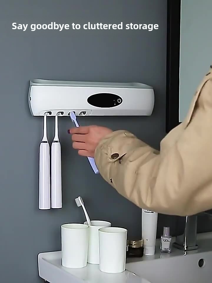 Smart UV Sterilized Toothbrush Holder Sanitizer Magnetic Suction Mouthwash Cup Drying Storage Luxury Style