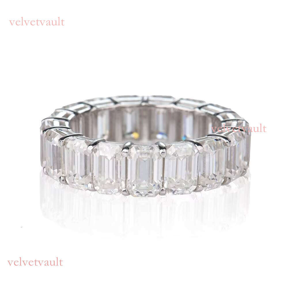 Sterling Silver Band Emerald Shape VVS Moissanite Men's Eternal Ring