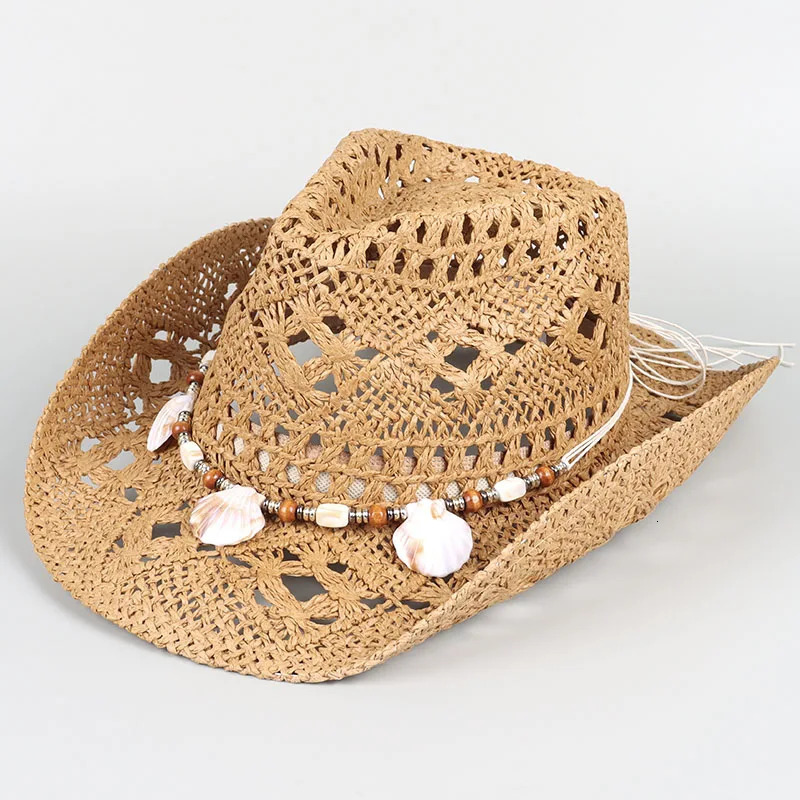 Western Cowboy Hats for Women Men Classic Vintage Hollow Out Unisex Curled Wide Brim Sun Hat Fishing Hat Climbing Straw Cap 250526