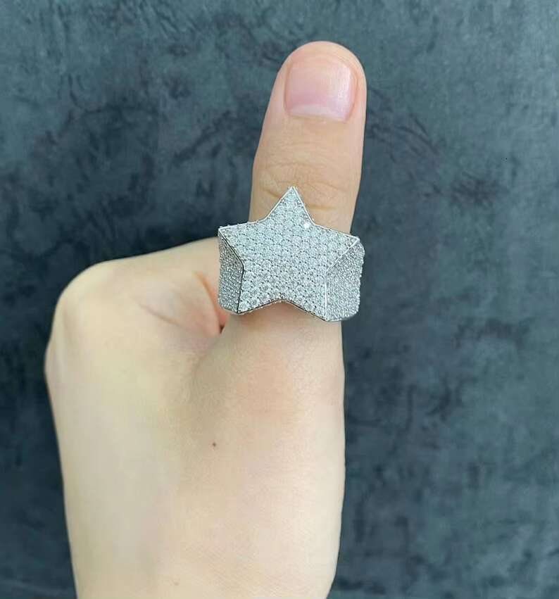 Fully Iced Out Moissanite Diamond Star Ring Hip Hop Jewelry Customized Jewelry Beautiful Star Ring Best Gift for Men
