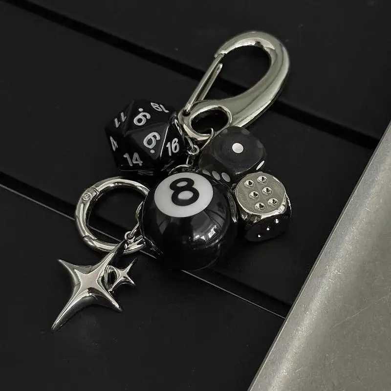 Hip Hop Black Dice Billiards Keychain Y2K Pink Lucky Dice Starburst Pendant Bag Charms Hangings Punk Cool Ornament Accessories W250526