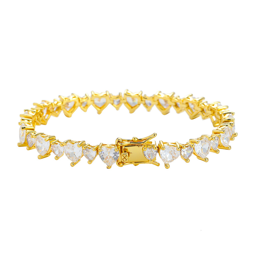 Heart Shaped Prong Mixed Cubic Zirconia Tennis Bracelet Full Cz Stones Charms Bangle Wristband For Men And Women Hip Hop Wolf Tide Jewelry Female Puls