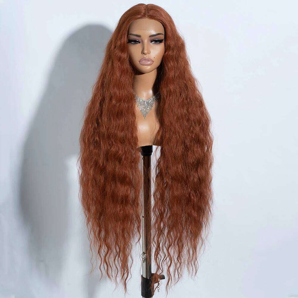 Synthetic Lace Front Curly For Women 42 inches Soft Wavy Ombre Blonde Ginger Highlight Cosplay Wigs Heat Resistant